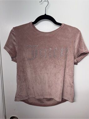 Juicy Couture Rose Taupe Velour Rhinestone Logo Tee